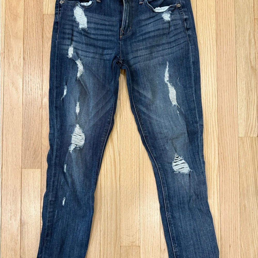 Express Dark Blue Distressed Skinny Jeans